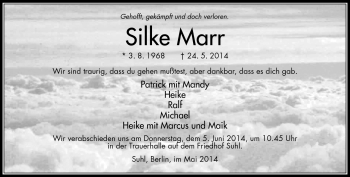 Traueranzeige von Silke Marr von Südthüringer Presse