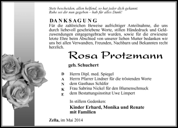 Traueranzeige von Rosa PROTZMANN von Südthüringer Presse