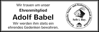 Traueranzeige von Adolf Babel von Frankenpost