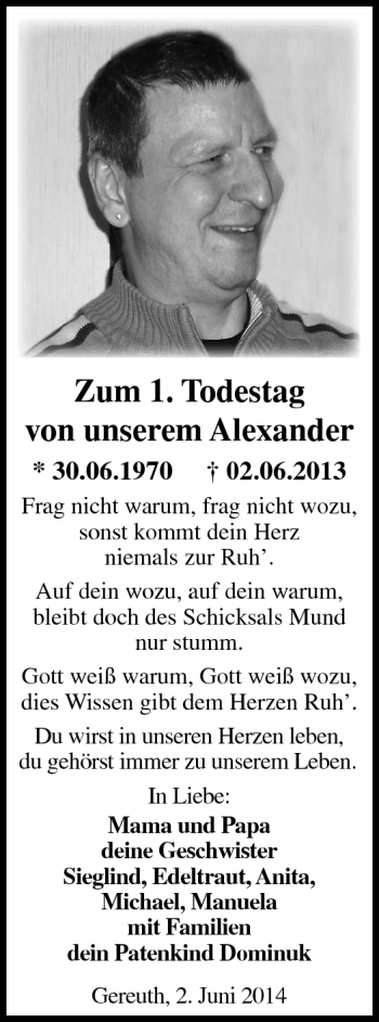 Traueranzeige von Alexander Steppert von Neue Presse Coburg