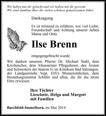 Traueranzeige von Ilse Brenn von Südthüringer Presse