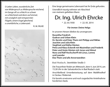 Traueranzeige von Ulrich Ehrcke von Neue Presse Coburg
