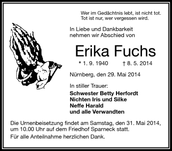 Traueranzeige von Erika Fuchs von Frankenpost