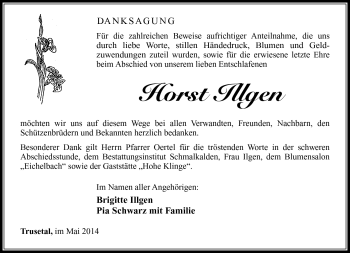 Traueranzeige von Horst Illgen von Südthüringer Presse