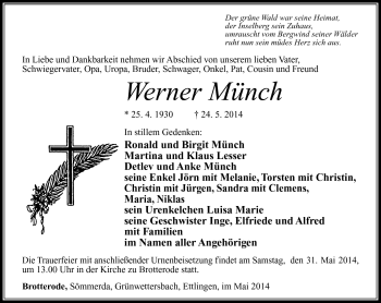 Traueranzeige von Werner Münch von Südthüringer Presse
