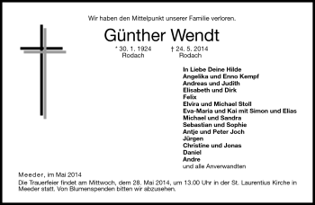 Traueranzeige von Günther Wendt von Neue Presse Coburg