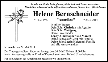 Traueranzeige von Helene Bernschneider von Neue Presse Coburg