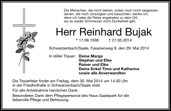 Traueranzeige von Reinhard Bujak von Frankenpost