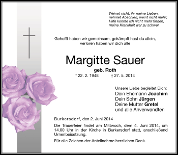 Traueranzeige von Margitte Sauer von Neue Presse Coburg
