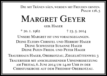 Traueranzeige von Margret Geyer von Frankenpost