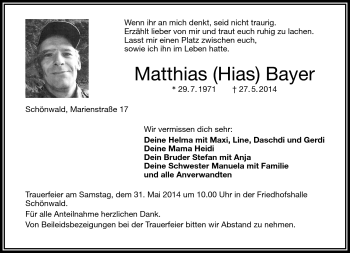 Traueranzeige von Matthias Bayer von Frankenpost