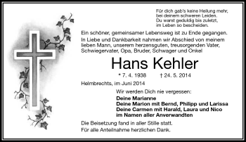 Traueranzeige von Hans Kehler von Frankenpost