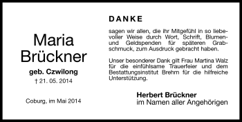 Traueranzeige von Maria Brückner von Neue Presse Coburg