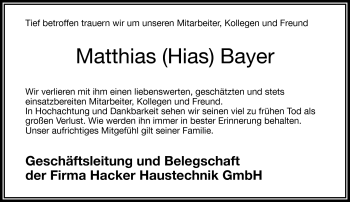Traueranzeige von Matthias Bayer von Frankenpost