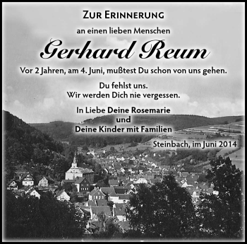 Traueranzeige von Gerald Reum von Südthüringer Presse