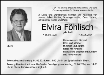 Traueranzeige von Elvira Föhlisch von Neue Presse Coburg