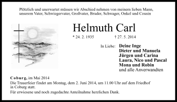 Traueranzeige von Helmuth Carl von Neue Presse Coburg