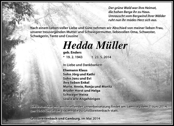 Traueranzeige von Hedda Müller von Südthüringer Presse