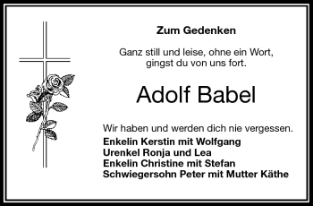 Traueranzeige von Adolf Babel von Frankenpost