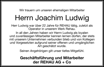 Traueranzeige von Joachim Ludwig von Frankenpost