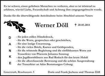 Traueranzeige von Werner Döll von Neue Presse Coburg