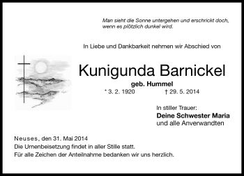 Traueranzeige von Kunigunda Barnickel von Neue Presse Coburg