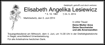 Traueranzeige von Elisabeth Angelika Lesiewicz von Frankenpost