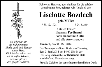 Traueranzeige von Liselotte Bozdech von Neue Presse Coburg