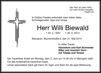 Traueranzeige von Willi Biewald von Frankenpost