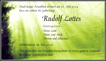 Traueranzeige von Rudolf Lottes von Frankenpost