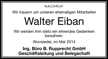 Traueranzeige von Walter Eiban von Frankenpost