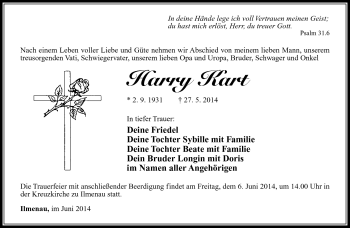 Traueranzeige von Harry Kart von Südthüringer Presse
