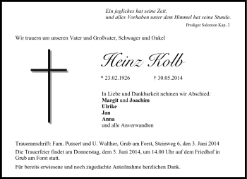 Traueranzeige von Heinz Kolb von Neue Presse Coburg