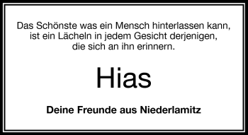 Traueranzeige von Hias  von Frankenpost