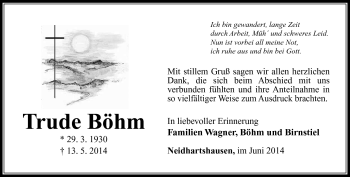 Traueranzeige von Trude Böhm von Südthüringer Presse