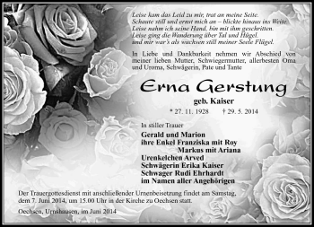 Traueranzeige von Erna Gerstung von Südthüringer Presse