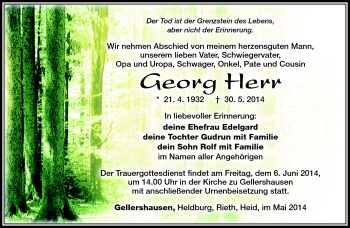 Traueranzeige von Georg Herr von Südthüringer Presse
