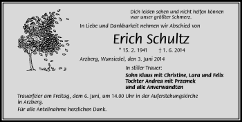 Traueranzeige von Erich Schultz von Frankenpost