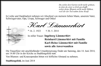 Traueranzeige von Karl Lämmerhirt von Südthüringer Presse