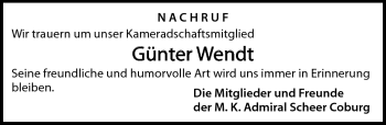 Traueranzeige von Günter Wendt von Neue Presse Coburg