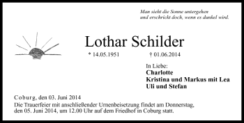 Traueranzeige von Lothar Schilder von Neue Presse Coburg