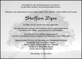 Traueranzeige von Steffen Zips von Südthüringer Presse