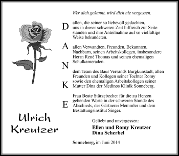 Traueranzeige von Ulrich Kreutzer von Südthüringer Presse