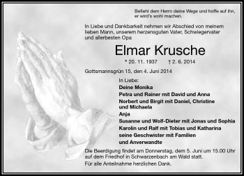 Traueranzeige von Elmar Krusche von Frankenpost