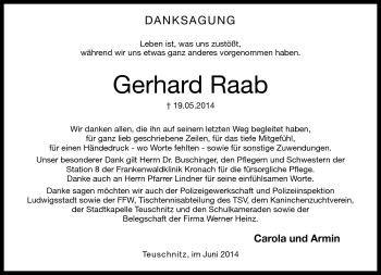 Traueranzeige von Gerhard Raab von Neue Presse Coburg