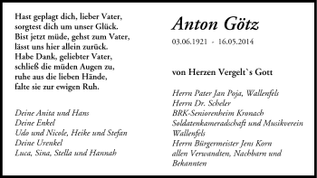 Traueranzeige von Anton Götz von Neue Presse Coburg