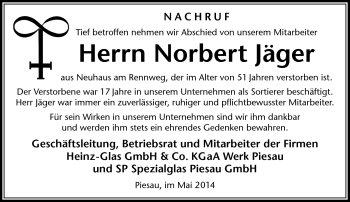 Traueranzeige von Norbert Jäger von Südthüringer Presse