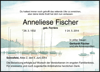 Traueranzeige von Anneliese Fischer von Neue Presse Coburg