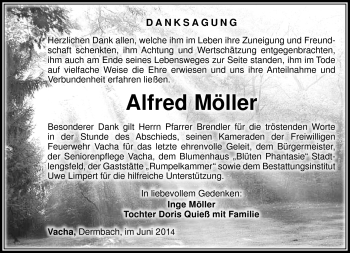 Traueranzeige von Alfred Möller von Südthüringer Presse