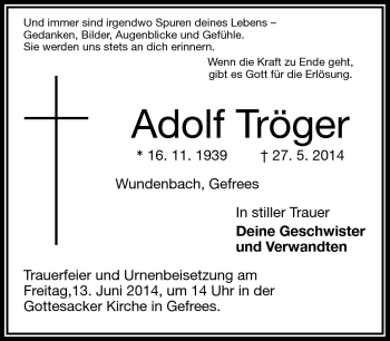 Traueranzeige von Adolf Tröger von Frankenpost